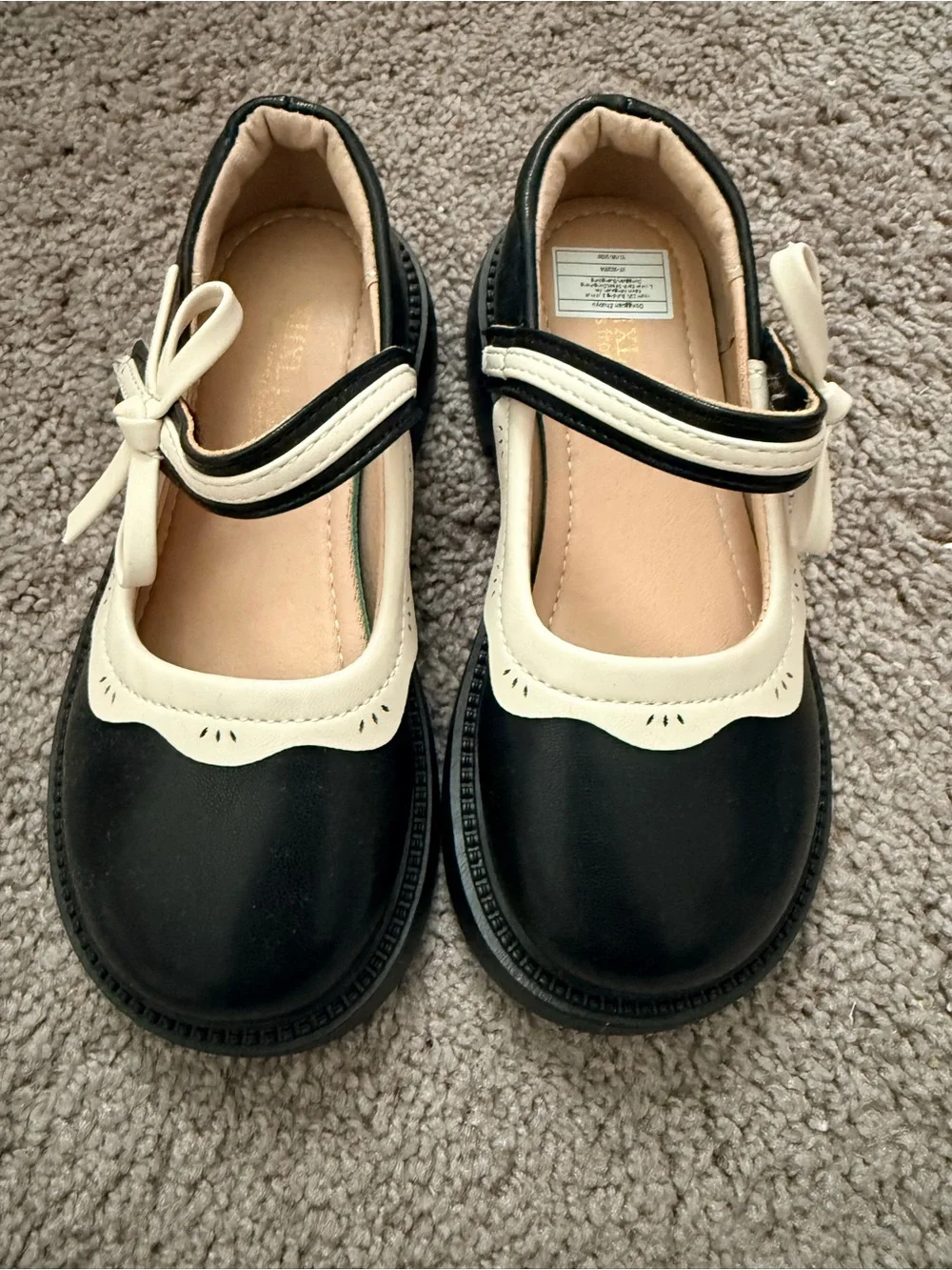 Girls Black and Cream Mary Jane School Shoes